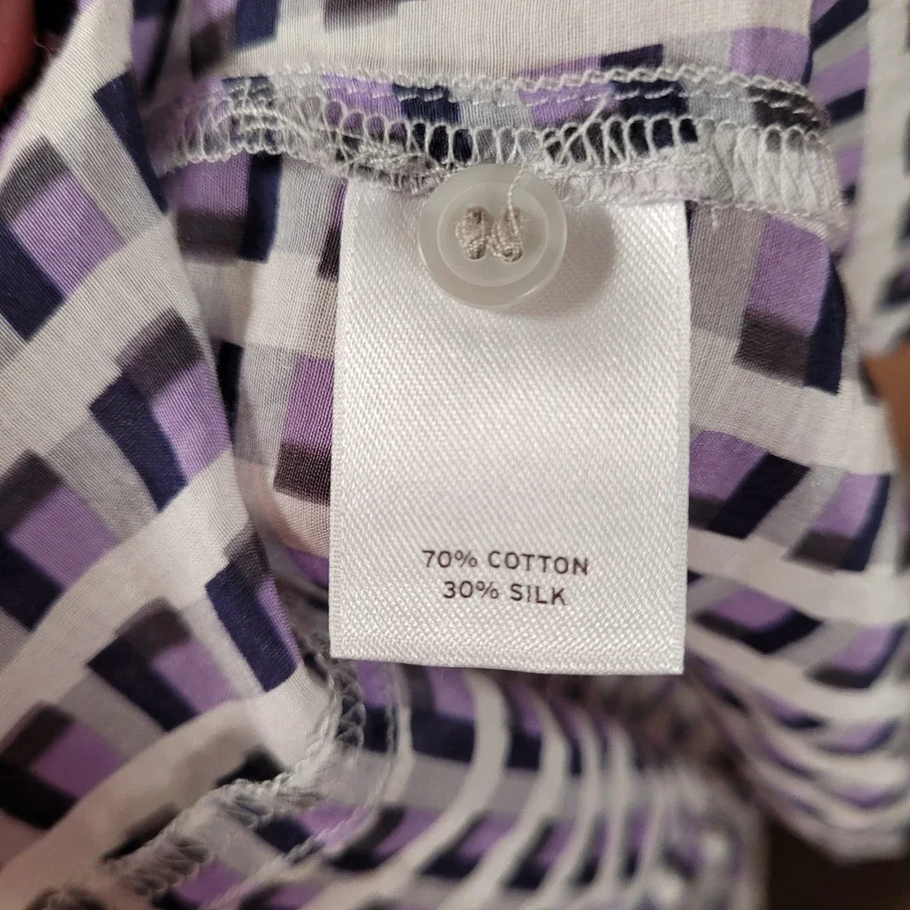 Halogen Cotton Silk Lawn Geometric Blouse S Purple Office Chic‎ Corporate Core